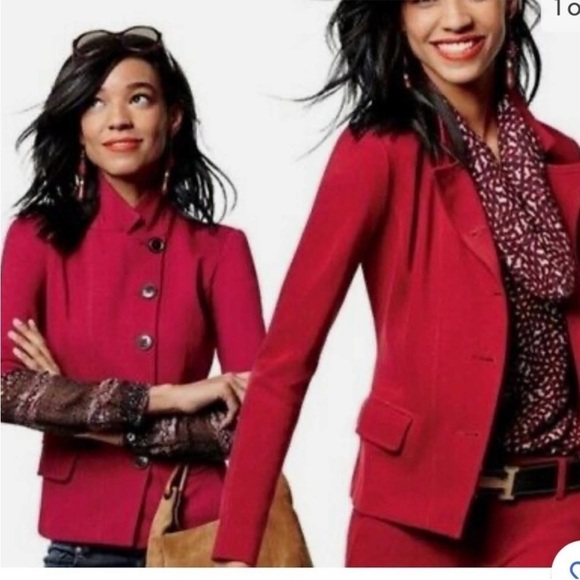 Cabi Rhubarb Military Red Ponte Knit Asymmetrical Outing Blazer Jacket 2 - Picture 1 of 5